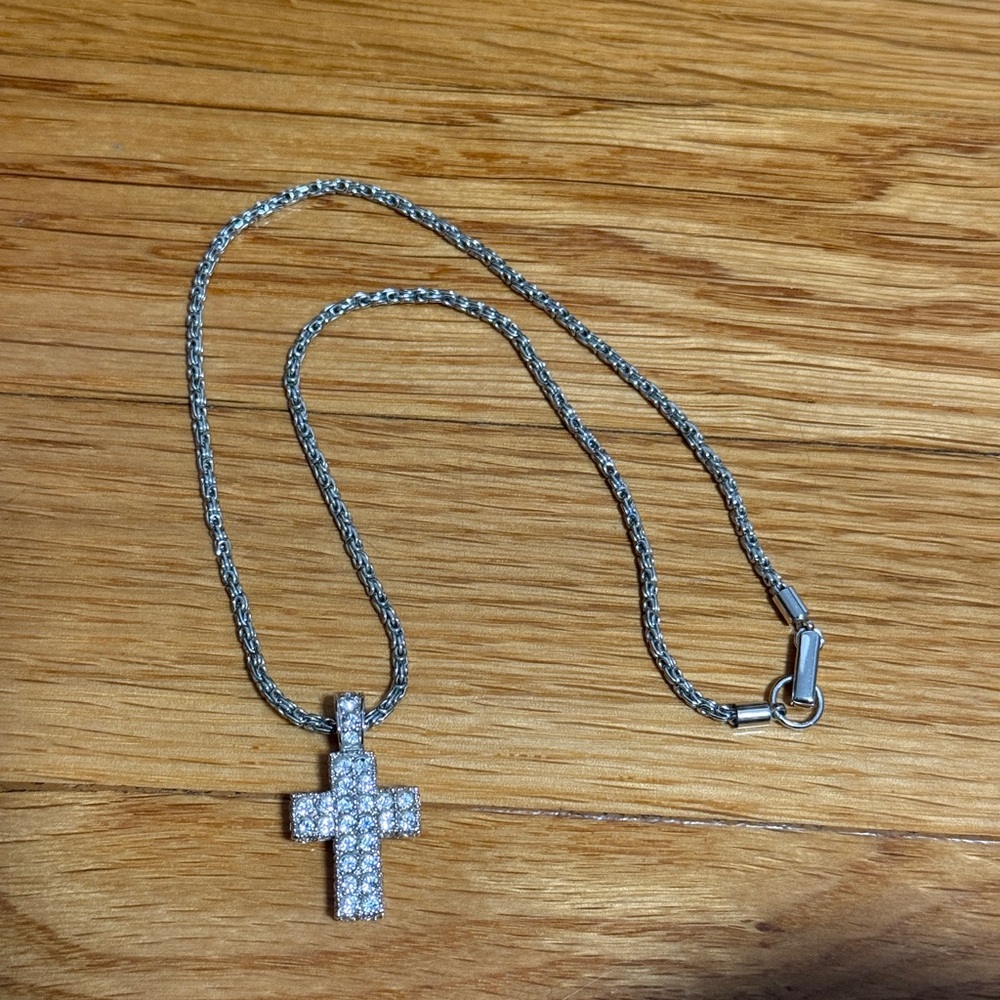Swarovski Silver Cross Necklace - vintage